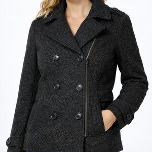 Lucky‎ Brand Black Wool Peacoat Coat • Button + Zip Front • Women’s XS